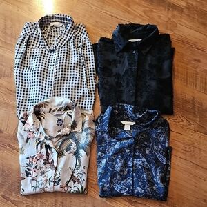 H&M Black Sheer Lace Button-Down Shirt